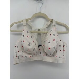 Cacique 44D Unlined No-Wire‎ Bra White Nautical Sailboat Star Lace Racerback